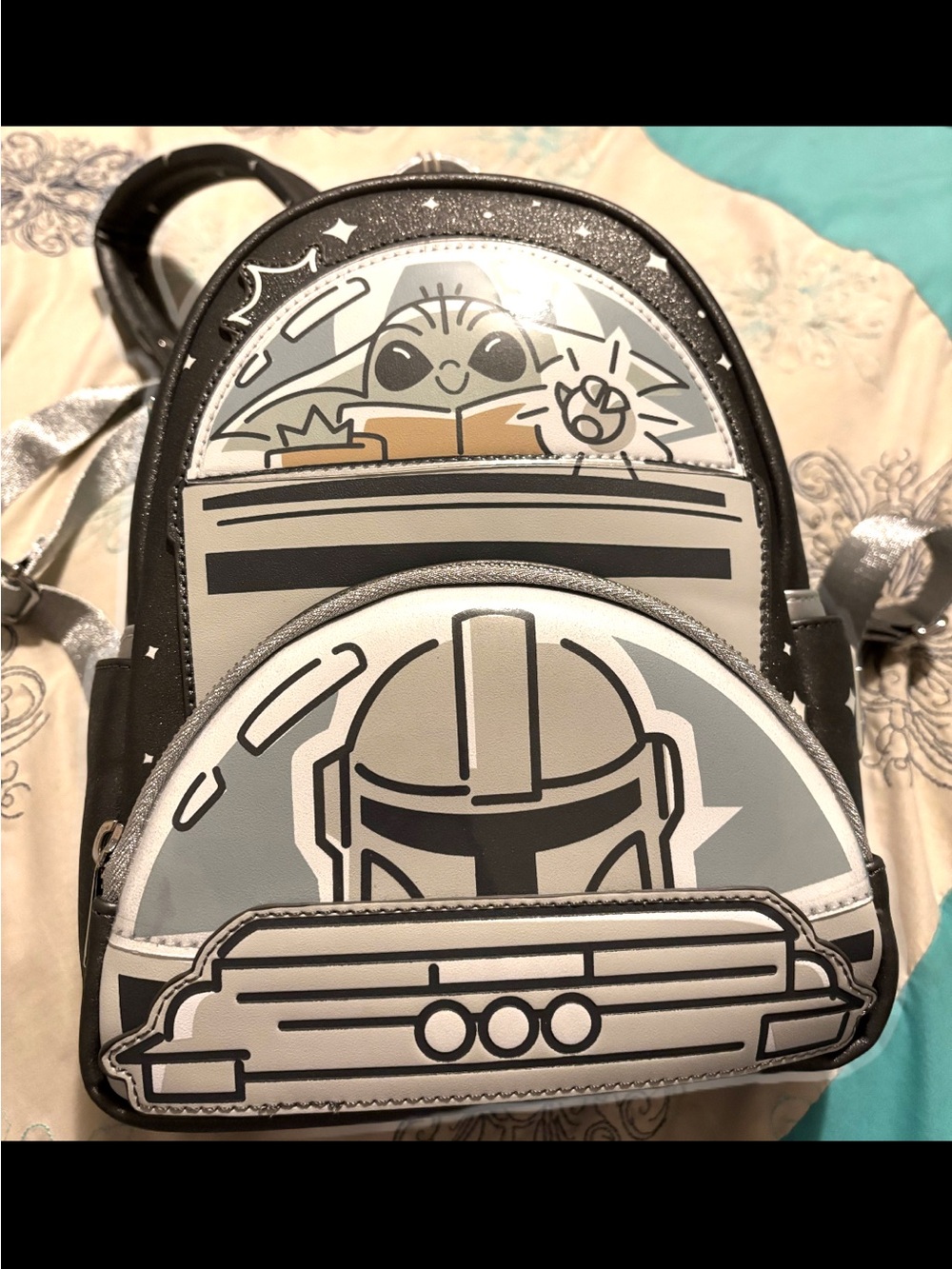 Loungefly Star Wars The Mandalorian & Grogu Mini Backpack in Black, Gray, Silver